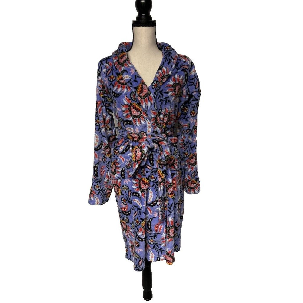 Vera Bradley Women’s Plush Robe Purple Patterned Mural Garden S/M